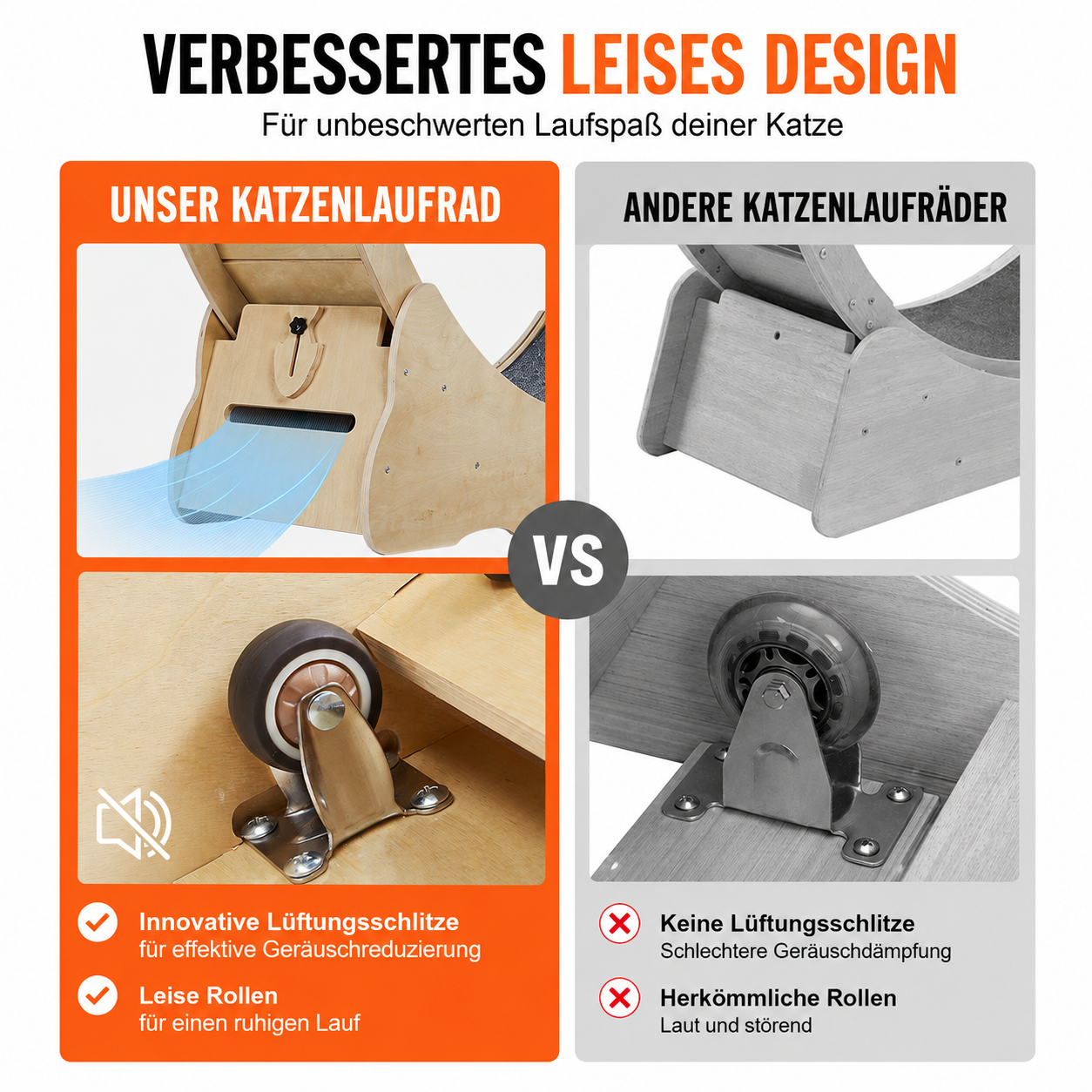 Katzenlaufrad XXL aus Birkenholz | Leise & Stabil | Für große Katzen bis 14 kg