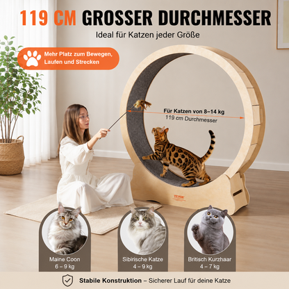 Katzenlaufrad XXL aus Birkenholz | Leise & Stabil | Für große Katzen bis 14 kg
