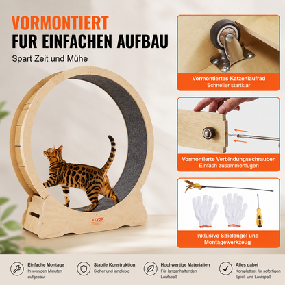 Katzenlaufrad XXL aus Birkenholz | Leise & Stabil | Für große Katzen bis 14 kg